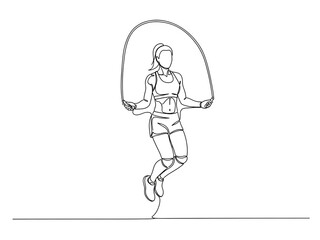 Obraz premium Woman in motion jumping rope with energetic movement and fitness
