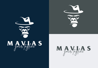 Gorilla Mascot Logo with Hat Cowboy Hat Vector Illustration