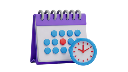 3D Calendar and Clock Icon on transparent background