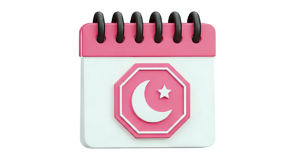 3D calendar icon with Ramadan symbol on transparent background