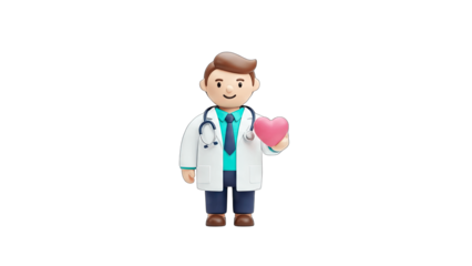 3D Doctor Holding Pink Heart Icon on transparent background