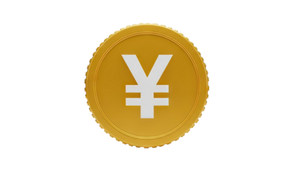 3D Golden coin with Yen symbol on transparent background