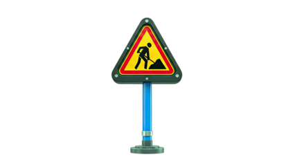 3D Road work sign with worker digging on transparent background