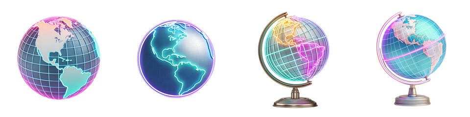Fototapeta premium Set of Colorful Globe Illustrations on White