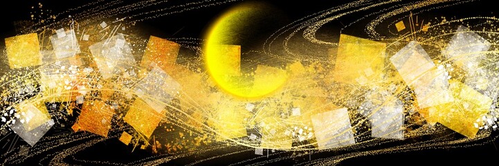 夜空の三日月背景と金銀砂子が輝く豪華,横長黒背景