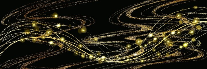 クリスマス風金のブラシストロークが輝く豪華,横長黒背景