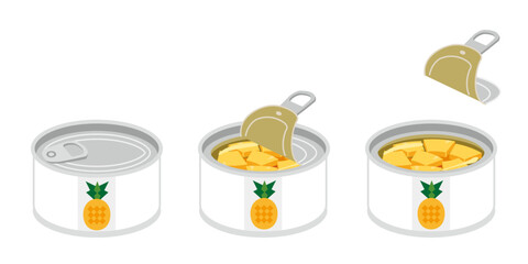 缶切り不要のカットパインの缶詰を開けるイラスト　ミニサイズ