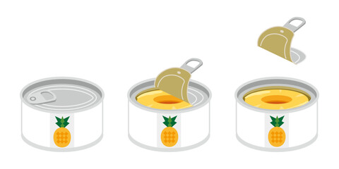 缶切り不要のスライスパインの缶詰を開けるイラスト　ミニサイズ