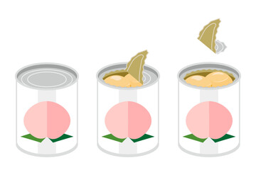 白桃の缶詰を開けるイラスト