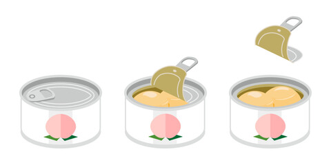 缶詰不要の白桃の缶詰を開けるイラスト　ミニサイズ