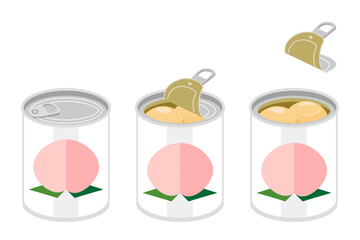 缶詰不要の白桃の缶詰を開けるイラスト　ミニサイズ