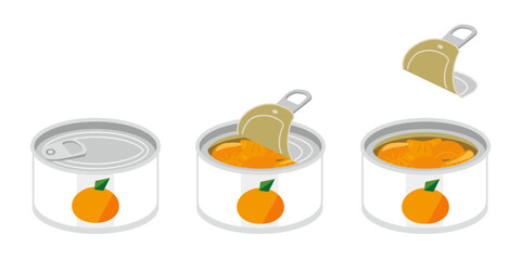 缶切り不要のミカンの缶詰を開けるイラスト　　ミニサイズ