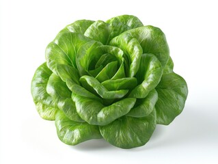 Fresh green butter lettuce head with layers of leaves against white