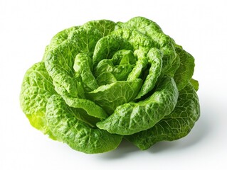 Fresh, vibrant green head of butter lettuce on a white background