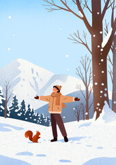 girl playing in the snow