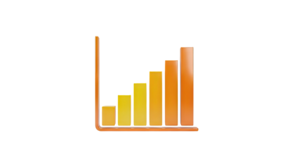 3D Bar Chart Showing Growth on transparent background