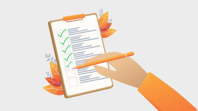 Hand checklist on board. Orange color with flower