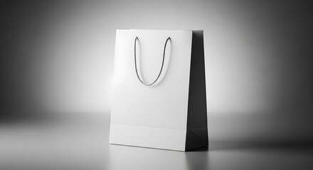 White Shopping Bag with Handles on Gray Background