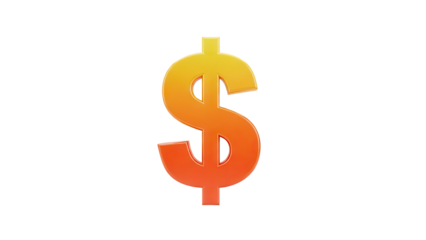 3D Dollar Sign Icon with Orange and Yellow Gradient on transparent background