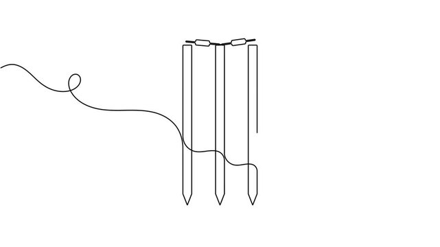 International cricket stump icon continuous one line drawing on white background minimalist sport equipment symbol 4k animation video