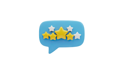 3D Five Stars Rating Speech Bubble Icon on transparent background