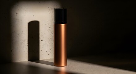 Copper Perfume Bottle on Concrete Shelf in Dark Room