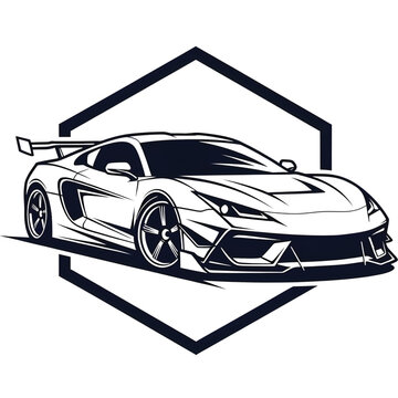 Sport car logo vector, aggressive supercar inside hexagon frame, sharp lines, dynamic style, modern emblem