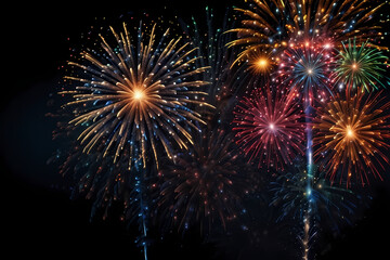 Colorful firework sparks exploding on a dark background