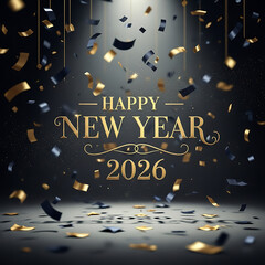 Celebrate new year 2026 with gold confetti
