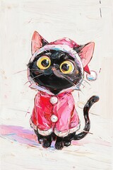 サンタの格好の黒猫