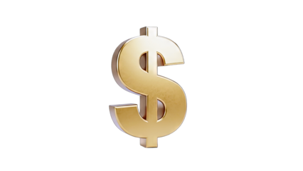 3D Golden Dollar Sign on transparent background