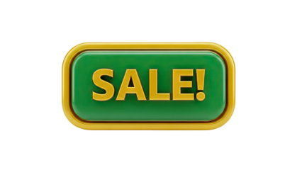 3D Sale Button with Gold Border and Green Background on transparent background