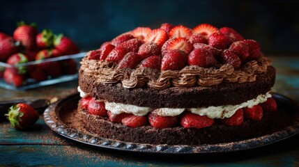 いちごがたっぷり使われたチョコレートケーキ