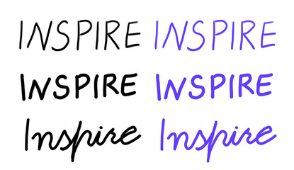 Handwritten calligraphy text saying inspire with elegant flowing strokes modern brush lettering isolated on transparent background for branding posters social media and design use