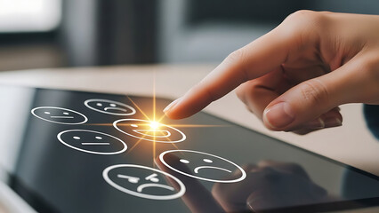 A hand presses a play button on a touch screen to start a digital turntable, blending modern technology with vintage vinyl record sound for retro disco entertainment