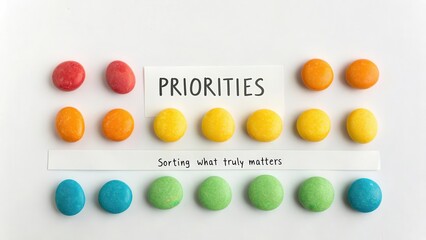 Colorful pebbles arranged to visually represent priorities and sorting what truly matters, offering a clear decision-making concept.