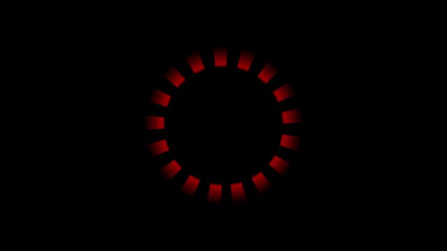 Red loading circle animation on black background, futuristic loading progress indicator motion