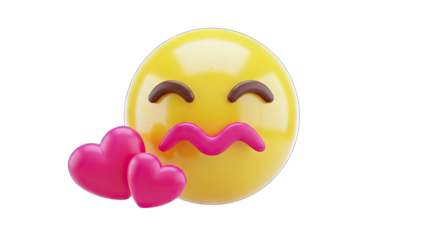 3D Emoji kissing with hearts on transparent background