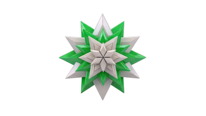 3D Geometric Star Ornament with Green and White Layers on transparent background
