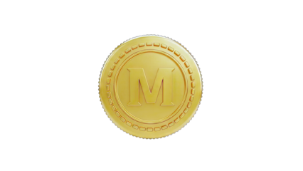 3D Golden Coin with Letter M on transparent background