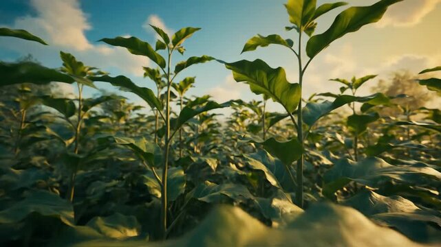 Banana plants in a tropical field.