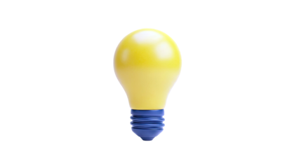 3D Yellow light bulb with blue base on transparent background