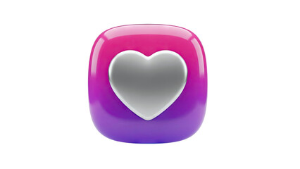 3D Heart Icon with Gradient Background on transparent background