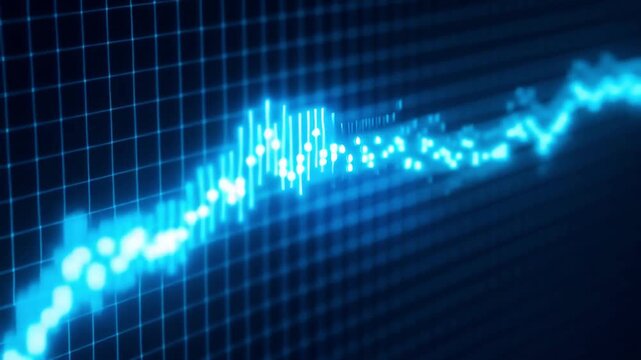 A dynamic business timelapse of a financial graph line ascending through a glowing grid forming an exponential growth curve against a dark background, concept of business success and profit growth