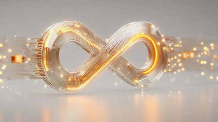 valentine future Abstract infinity symbol with glowing circuit design elements.