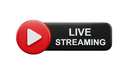 3D Live Streaming Button with Play Icon on transparent background