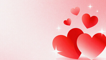 Red hearts with glittering sparkles on a romantic pink background for various celebrations