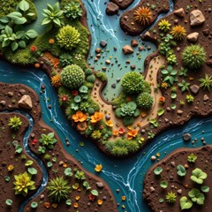 A square conceptual nature visual where the textures of water soil and vegetation blend together int