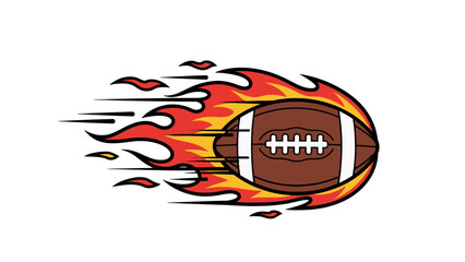 Dynamic flaming American football with fiery orange and yellow flames trailing, depicting speed and power in sports, isolated white background © Khansa505