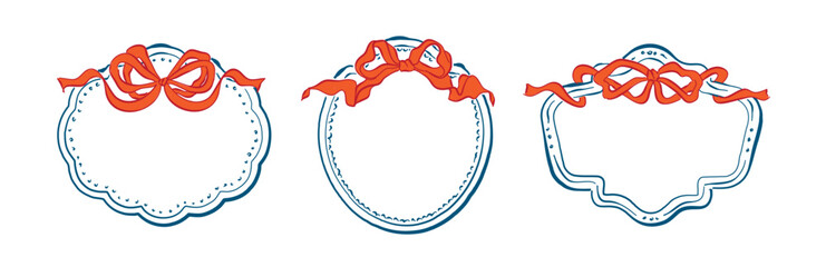 Vintage frame decorated with bow and ribbon, Whimsical drawing vintage frame for invitations, greeting cards, scrapbooking, sticker, decorative etc.